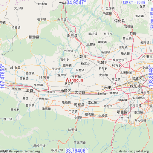 Wangcun on map