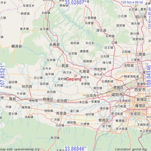 Daqiang on map