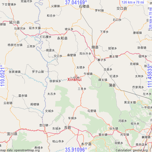 Xinshui on map