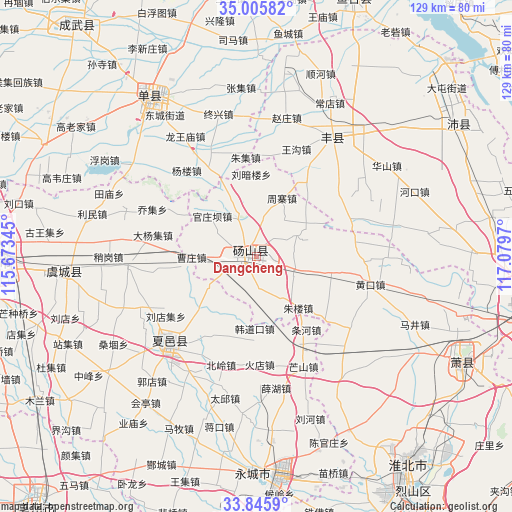 Dangcheng on map