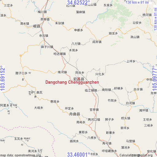 Dangchang Chengguanzhen on map