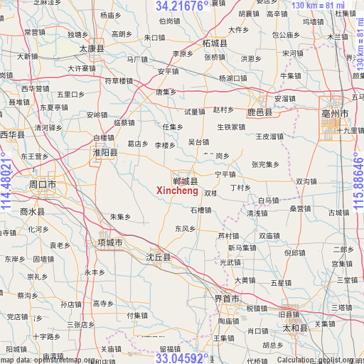 Xincheng on map