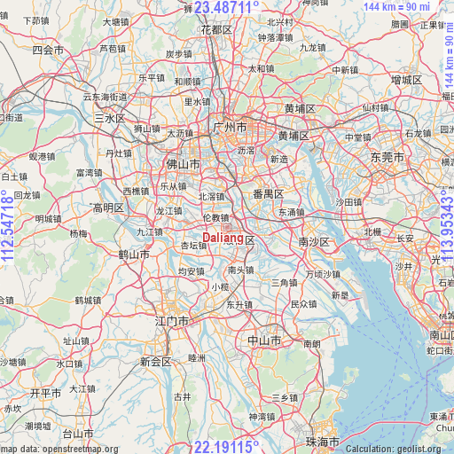Daliang on map