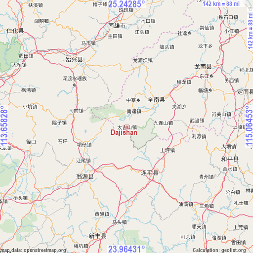 Dajishan on map