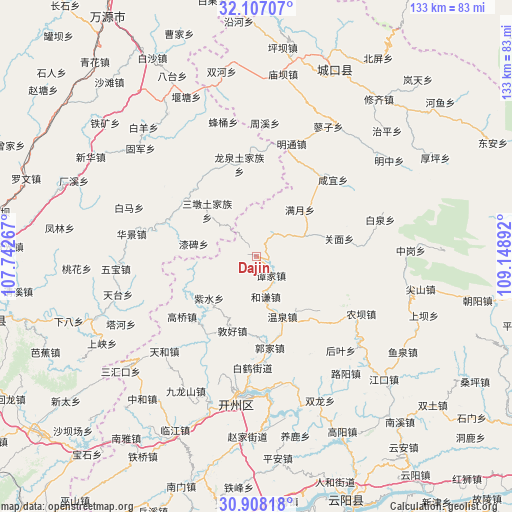 Dajin on map