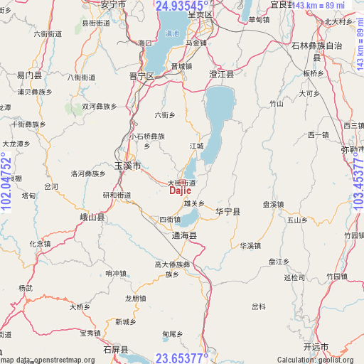 Dajie on map