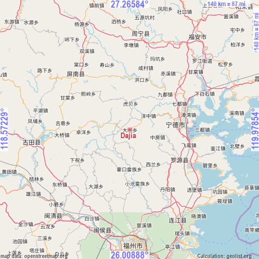 Dajia on map