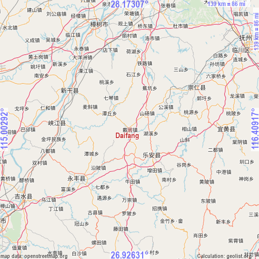 Daifang on map