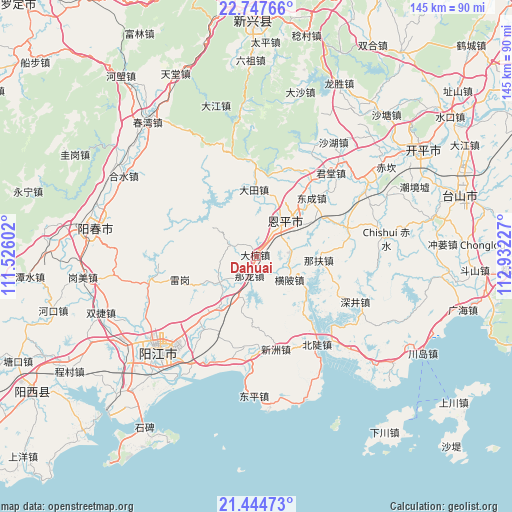 Dahuai on map