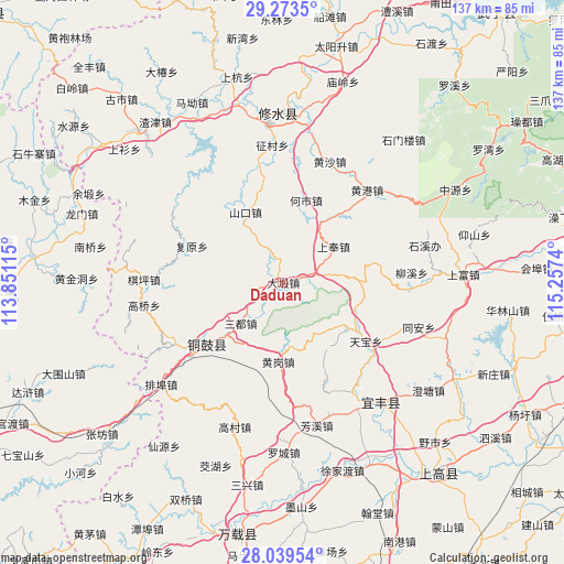 Daduan on map