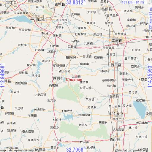 Chushan on map