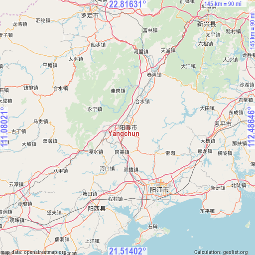 Yangchun on map