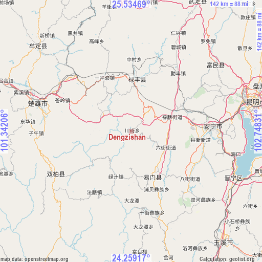 Dengzishan on map