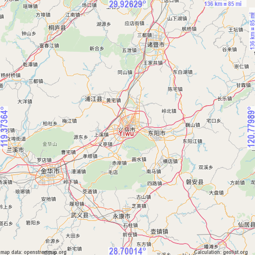 Yiwu on map