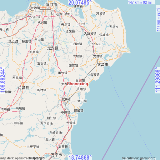 Chongxing on map