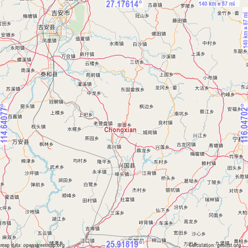 Chongxian on map