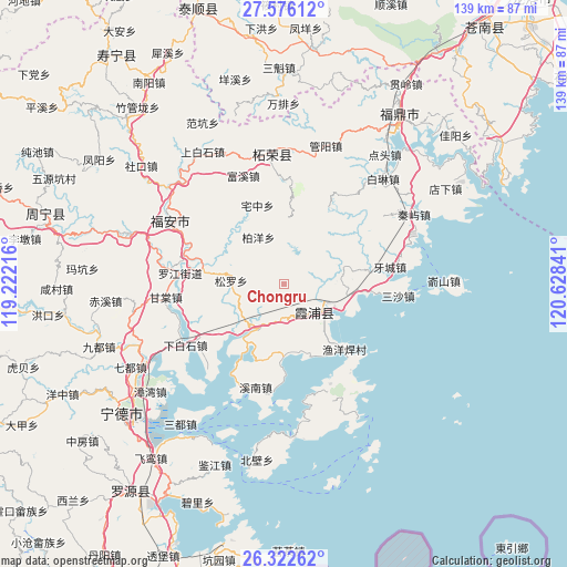 Chongru on map