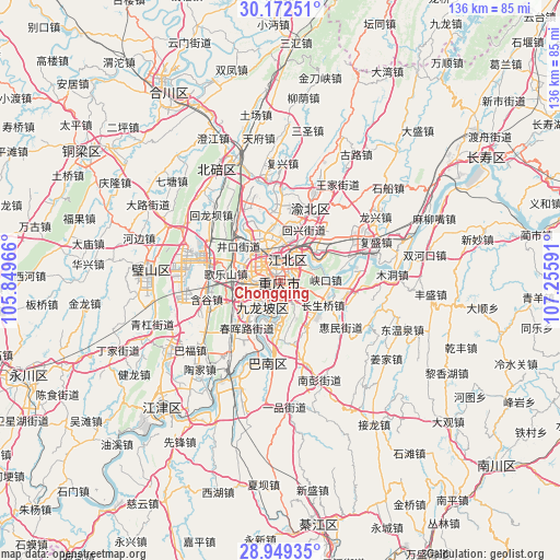 Chongqing on map
