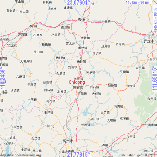Chidong on map