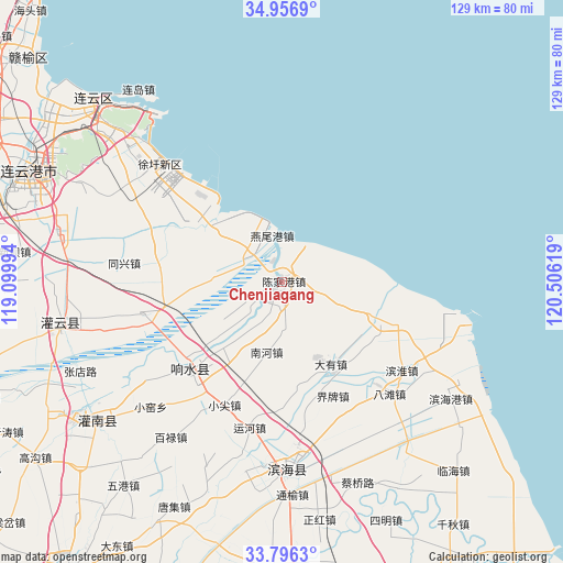 Chenjiagang on map