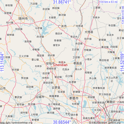 Chendian on map