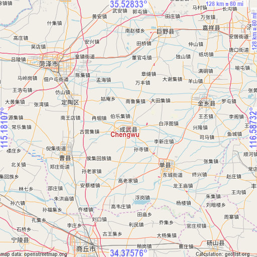 Chengwu on map