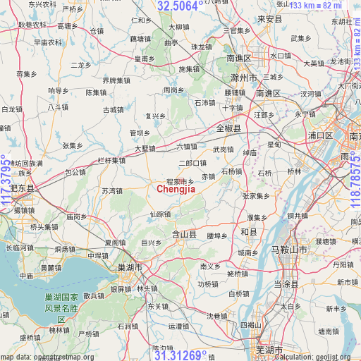 Chengjia on map