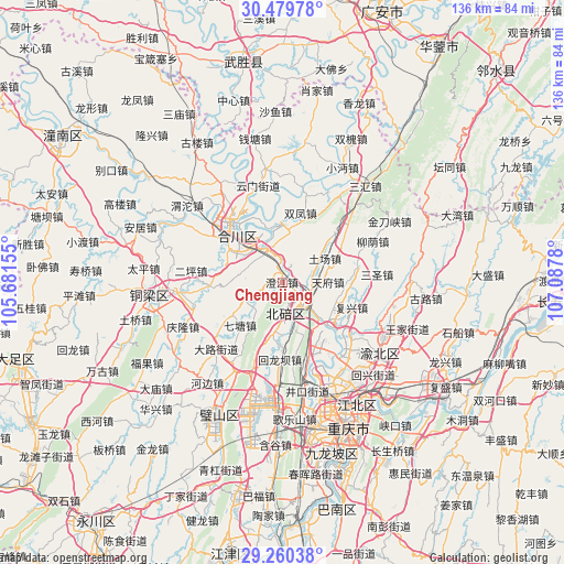 Chengjiang on map