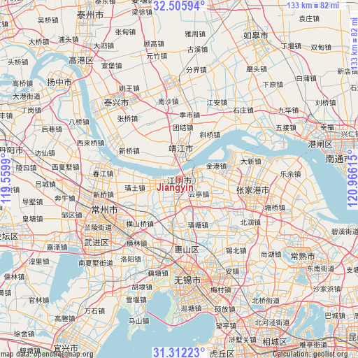 Jiangyin on map