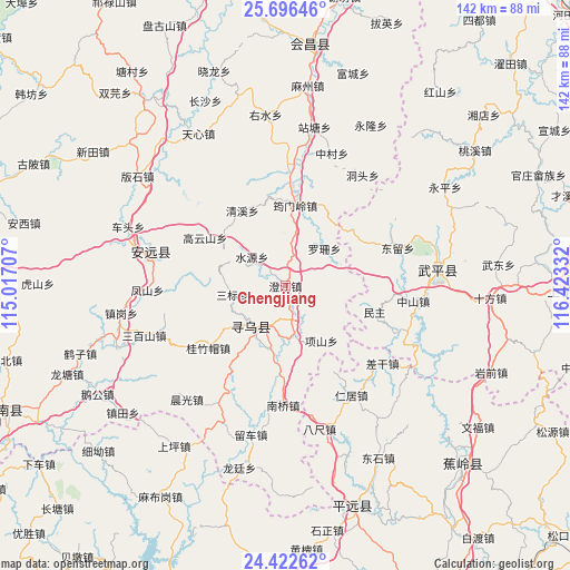 Chengjiang on map