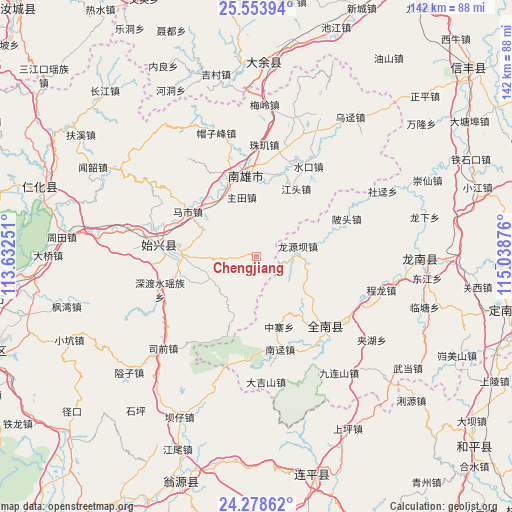 Chengjiang on map