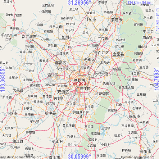 Chengdu on map