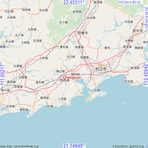 Chengcun on map