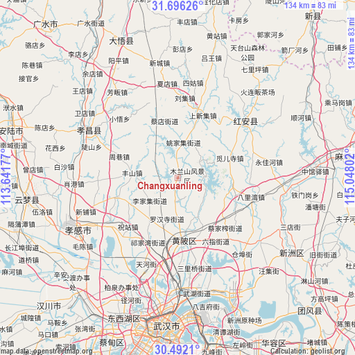 Changxuanling on map