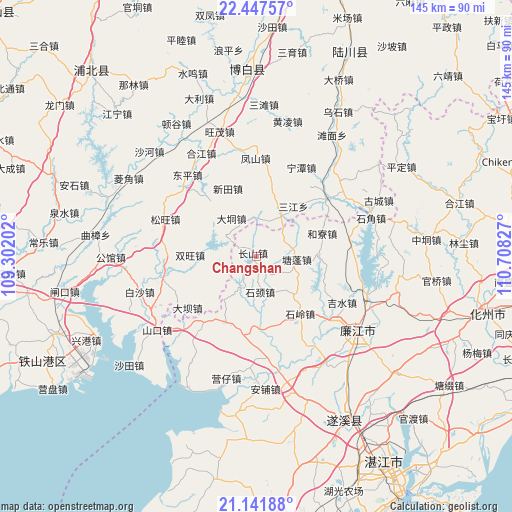 Changshan on map