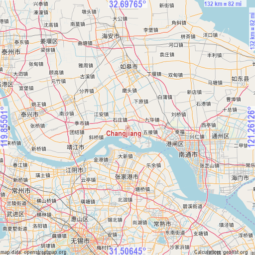 Changjiang on map