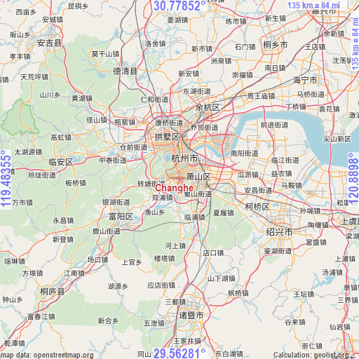 Changhe on map