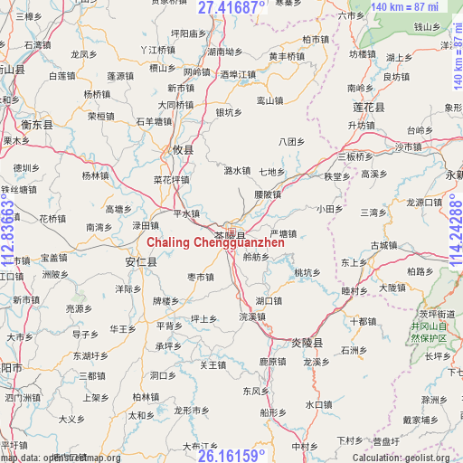 Chaling Chengguanzhen on map