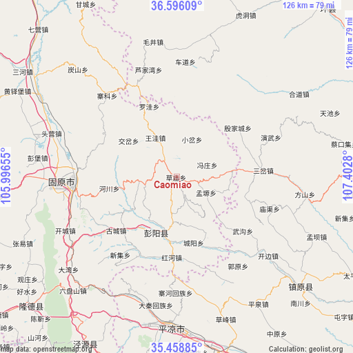 Caomiao on map