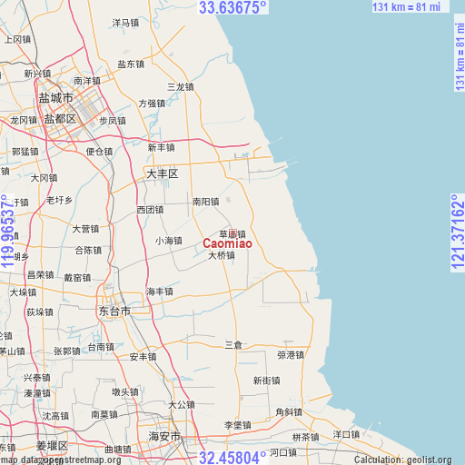 Caomiao on map