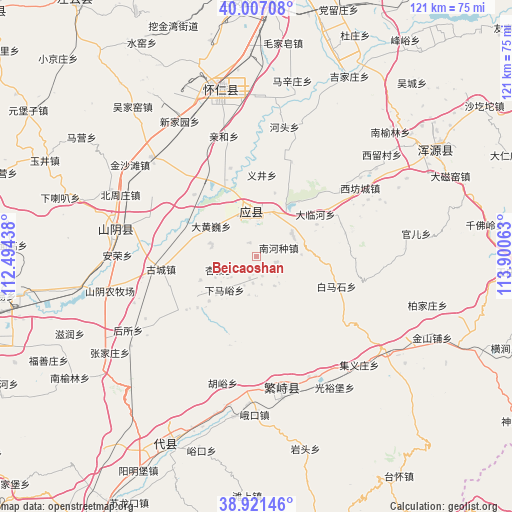 Beicaoshan on map