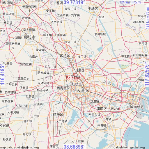 Beicang on map