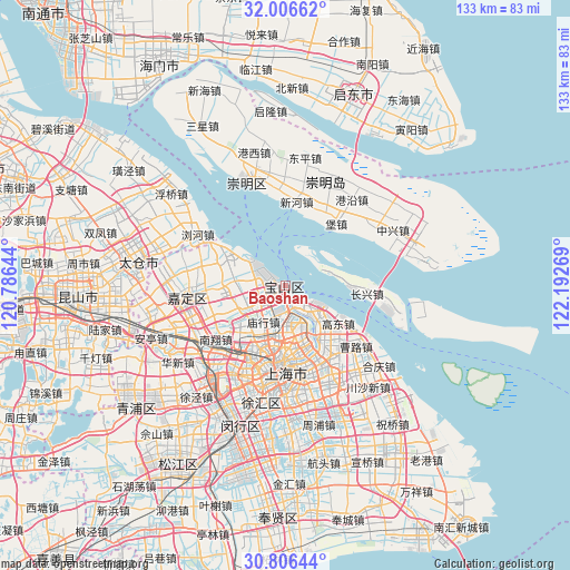 Baoshan on map