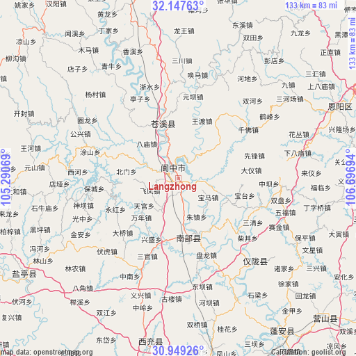 Langzhong on map