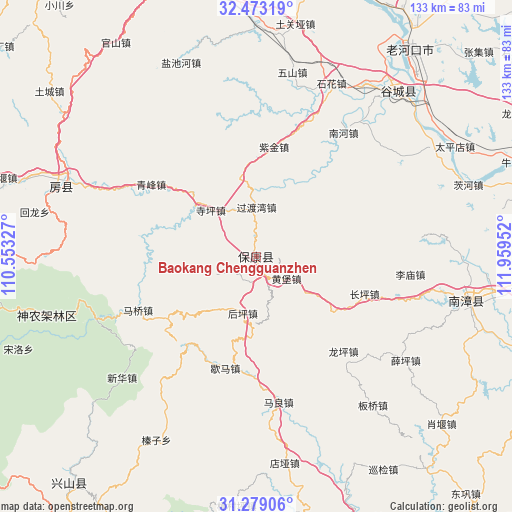 Baokang Chengguanzhen on map