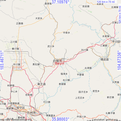 Baiyin on map