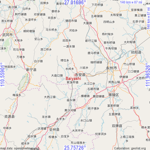 Baiyashi on map