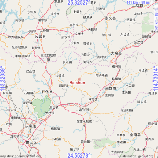 Baishun on map