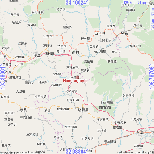 Baishuijiang on map