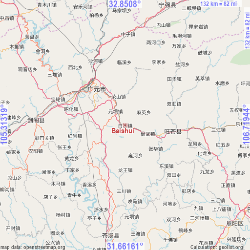 Baishui on map